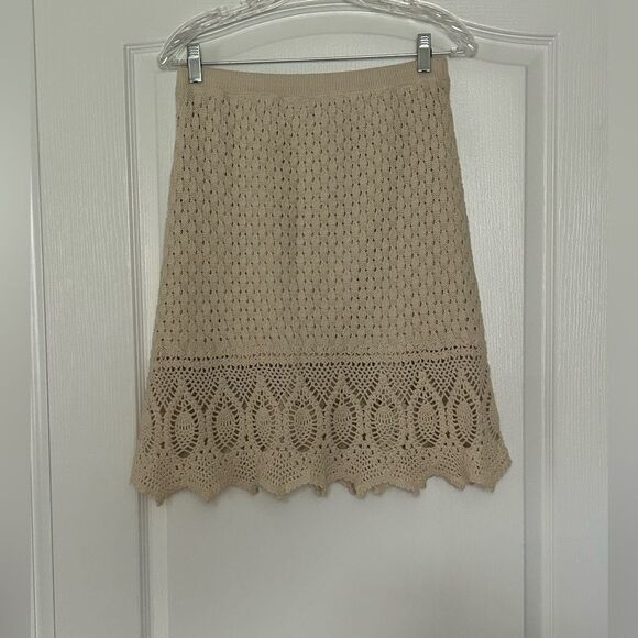 Athleta Women’s Beige Crochet Boho Midi Skirt Lined Size Small 100% Cotton - Picture 2 of 10
